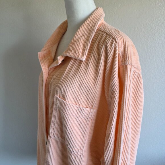 LL Bean Shirt Jacket Womens 2X Corduroy Deep Peach Button Front Pocket Shacket - Picture 5 of 9